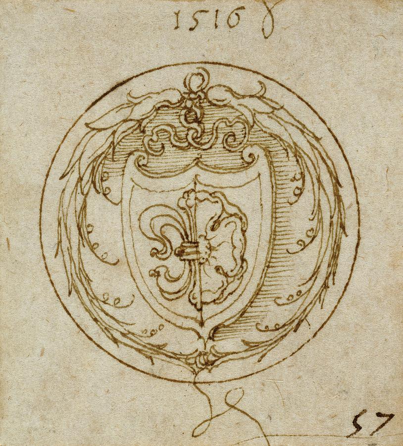 Design For An Ornament Or Signet Ring With The Arms Drawing by Albrecht
