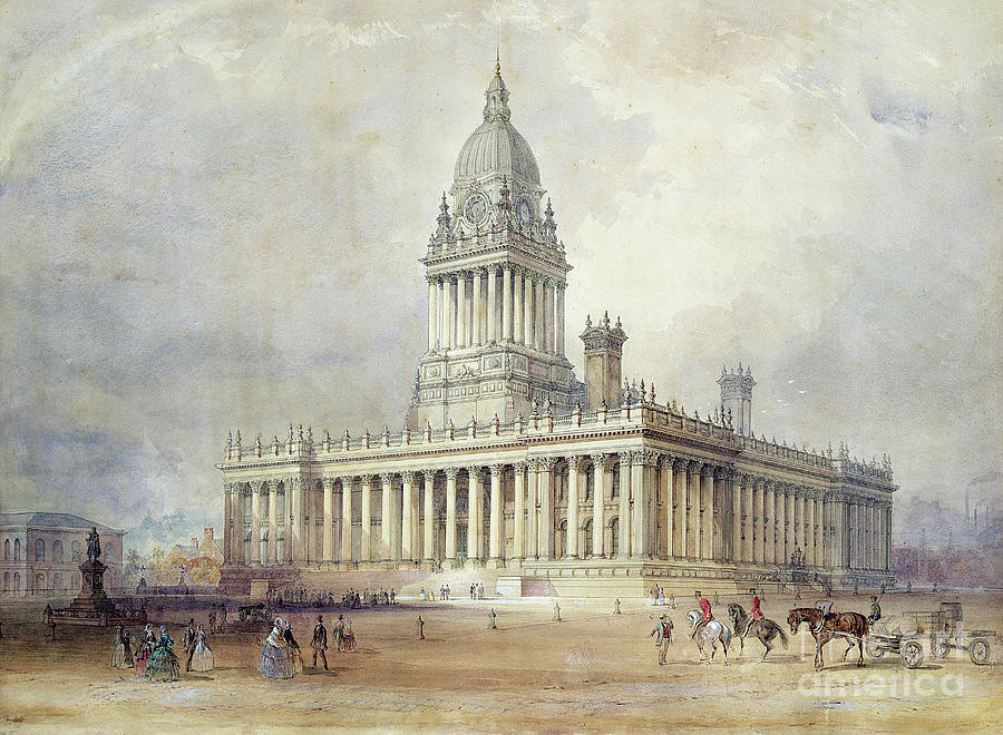 Design For Leeds Town Hall, 1854 Watercolor Painting by Cuthbert Brodrick