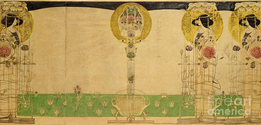 Design For Mural Decoration At Miss Cranstons Buchanan Street Tearooms Painting by Charles Rennie Mackintosh