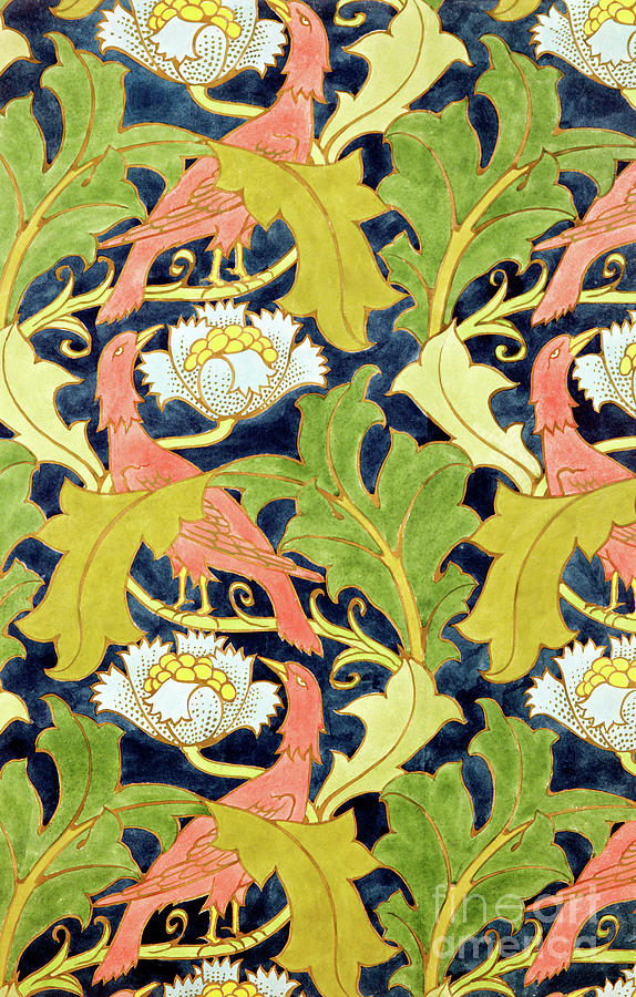 Design for printed linen with birds and leaves by Voysey Painting by Charles Francis Annesley Voysey