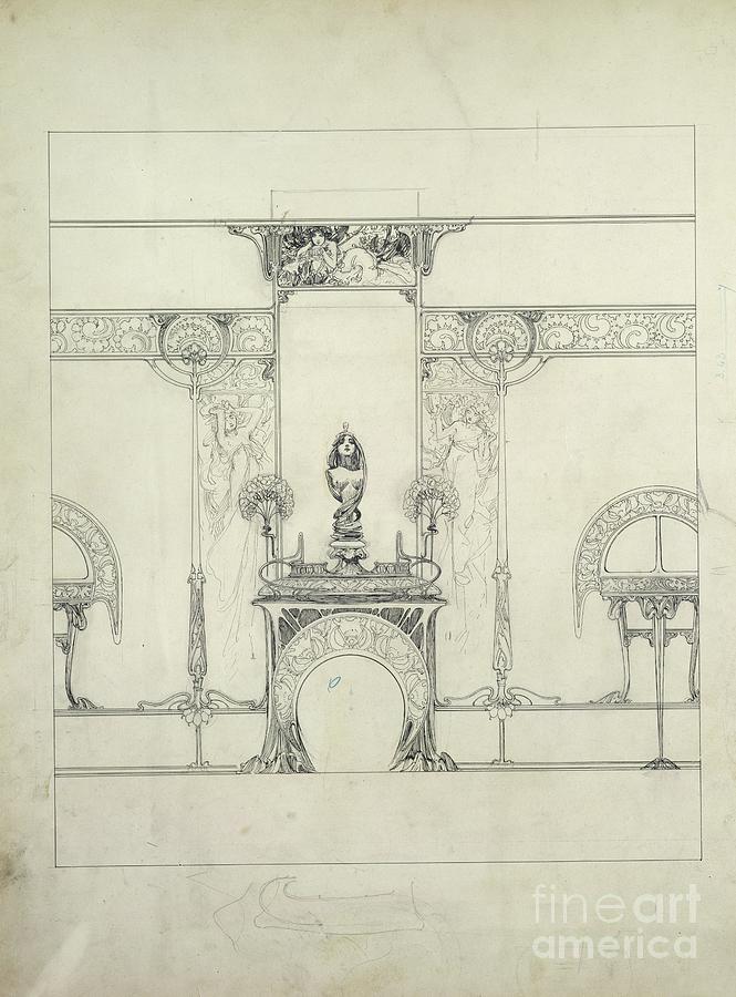 Alphonse Mucha Drawing - Design For The Decor Of The Fouquet Jewellers, 6 Rue Royale, Paris by Alphonse Marie Mucha