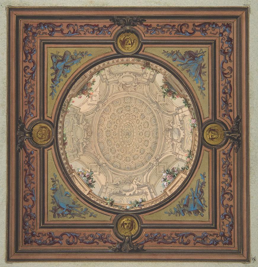 Design For The Decoration Of A Ceiling With A Trompe L Oeil Painting Of A Coffered Dome Jules Edmond Painting By Jules Edmond Charles Lachaise