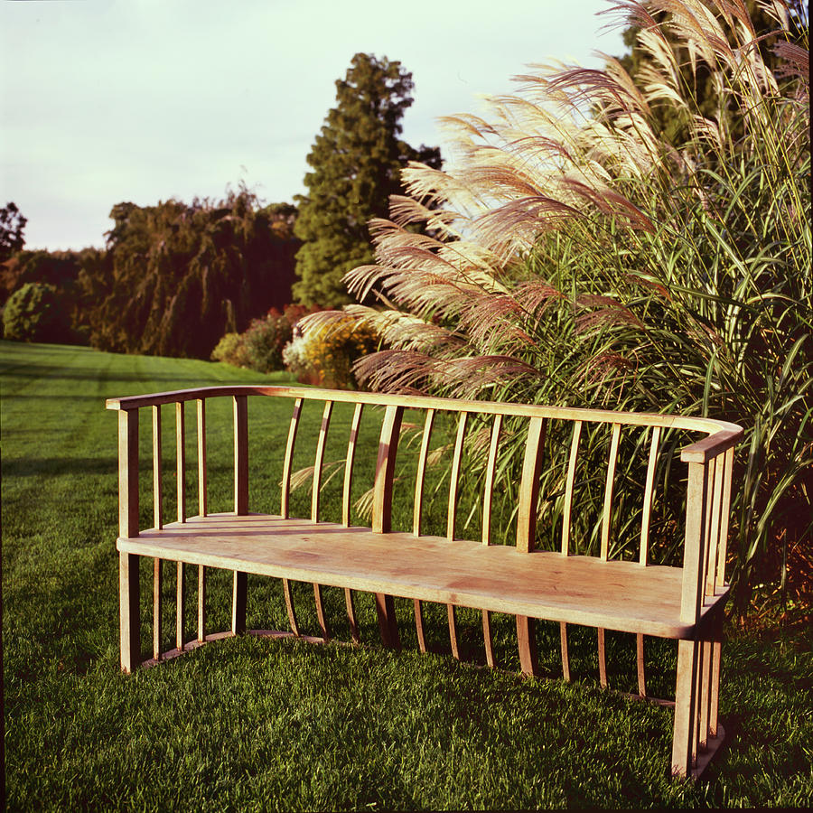 Designed Wooden Bench In Landscape Photograph by Richard Felber