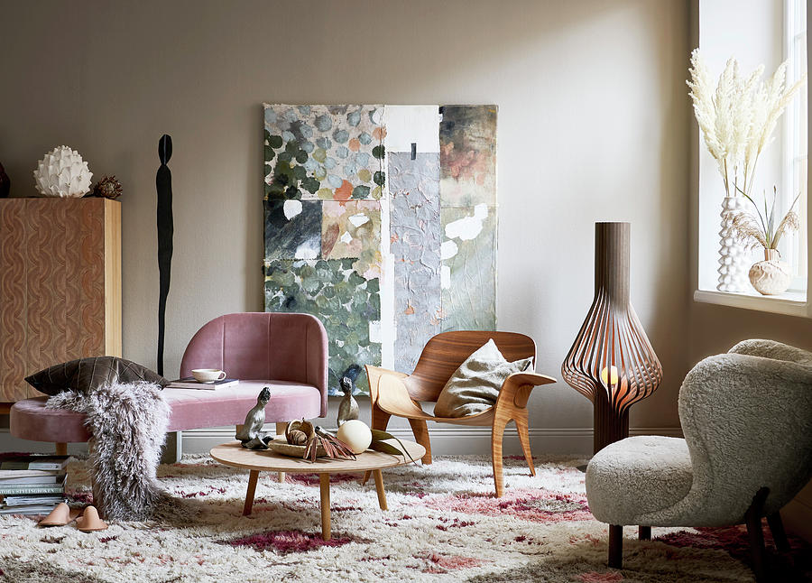 Designer Chairs With Organic Forms, Couch And Coffee Table Photograph by Anderson Karl