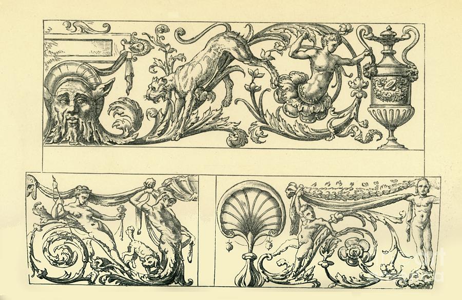 Designs For Grotesque Friezes Drawing by Print Collector