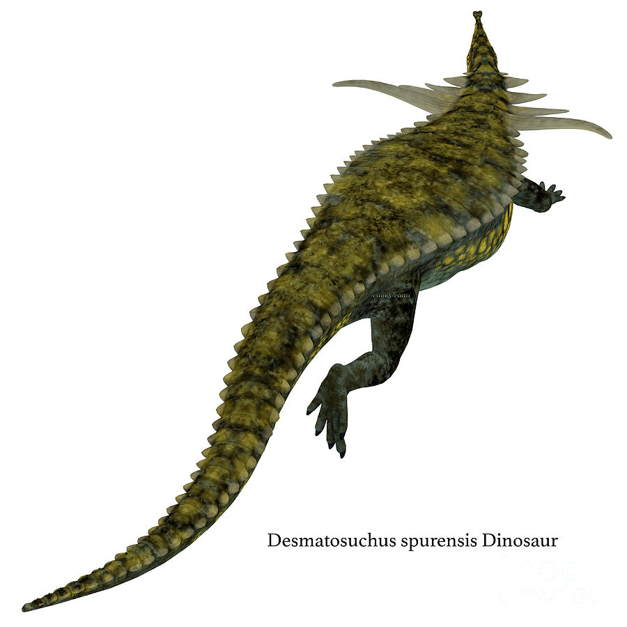 Prehistoric Digital Art - Desmatosuchus Dinosaur Tail with Font by Corey Ford