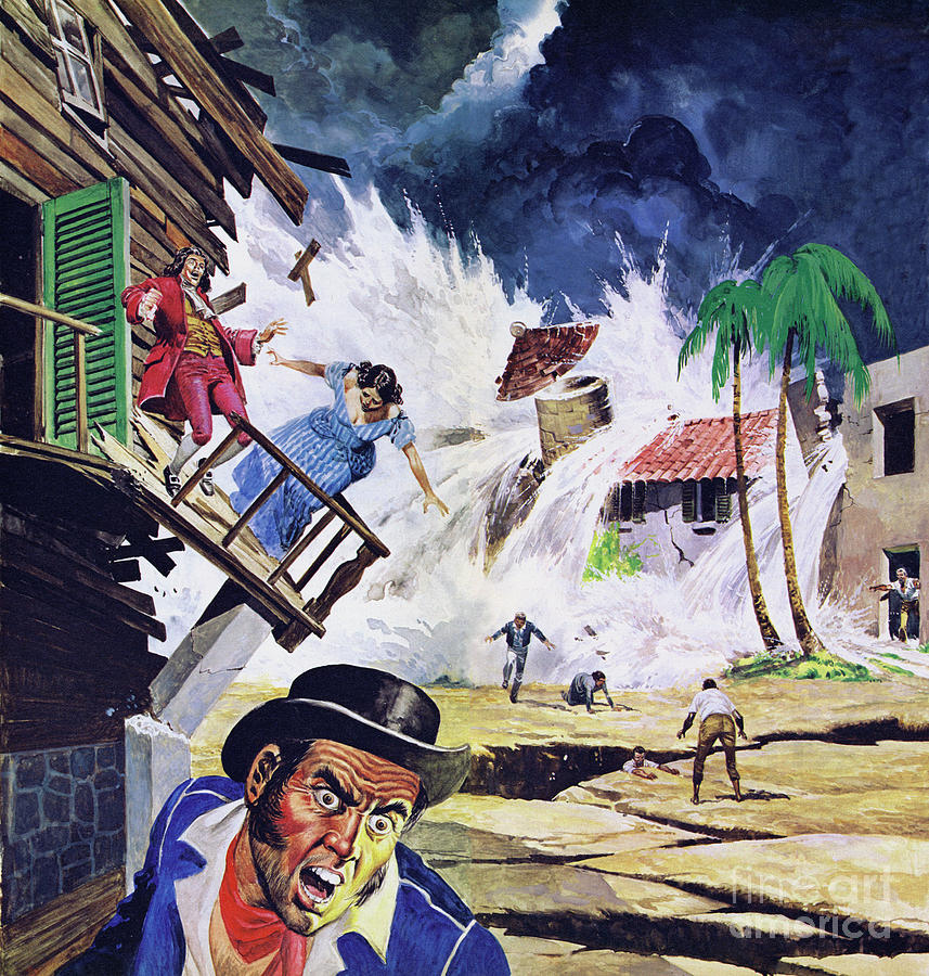 Destruction Of Port Royal By A Tidal Wave In 1692 Color Litho Painting by Don Lawrence