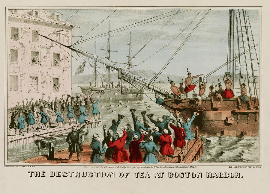 Boston Painting - Destruction of Tea in Boston Harbor by Sarony & Major