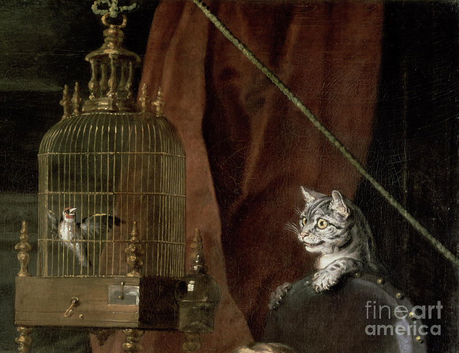 Detail Of A Cat And Bird Cage From The Graham Children, 1742 Painting by William Hogarth