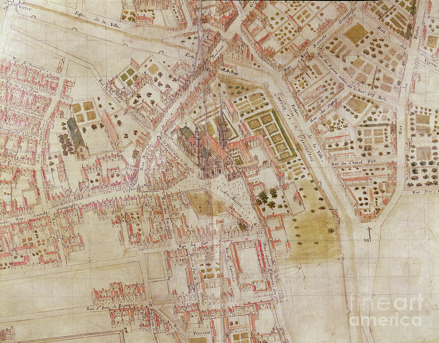 Detail Of A Map Of Paris Showing The Summit Of Montagne Sainte-genevieve, 1664 Painting by French School