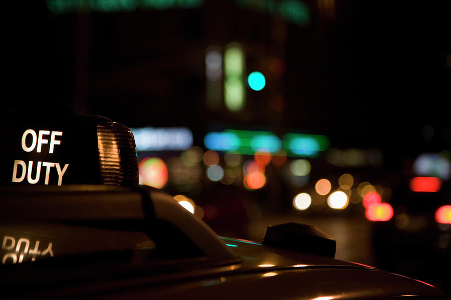 Detail Of A Taxi At Night, New York Photograph by Frederick Bass