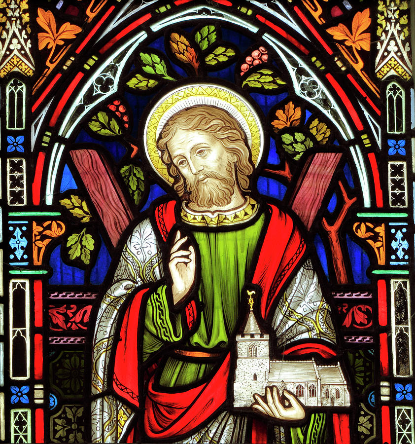 Saint Photograph - Detail Of A Window Depicting St Andrew, Holding A Model Of A Church, 1863 by Frederick Preedy