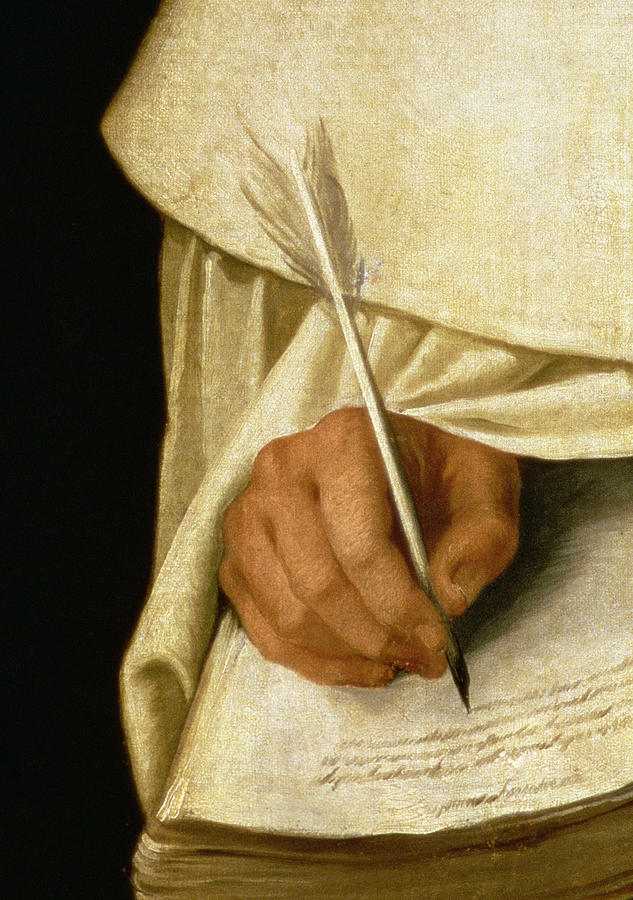 Portrait Painting - Detail Of Brother Pedro Machado Writing by Francisco De Zurbaran
