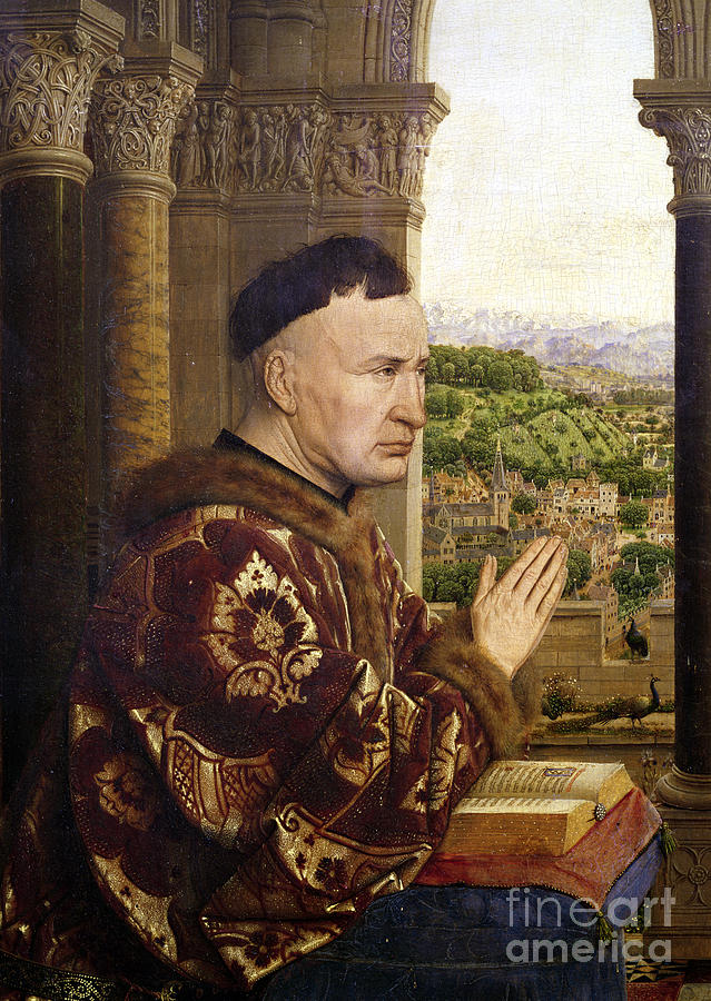 Detail Of Chancellor Nicolas Rolin Painting by Jan Van Eyck