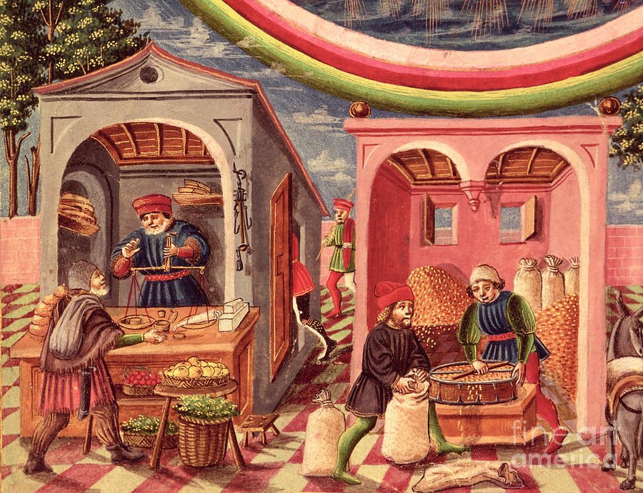 Detail Of Fruit And Grain Merchants, From De Sphaera Painting by Cristoforo De Predis