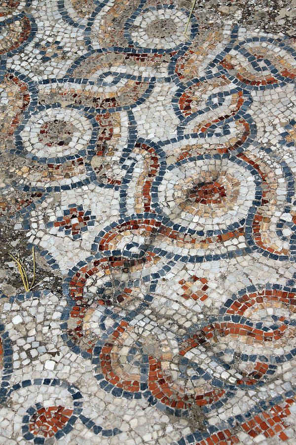 Detail Of Geometric Mosaic Walk In Front Of Small Shops  From An Photograph