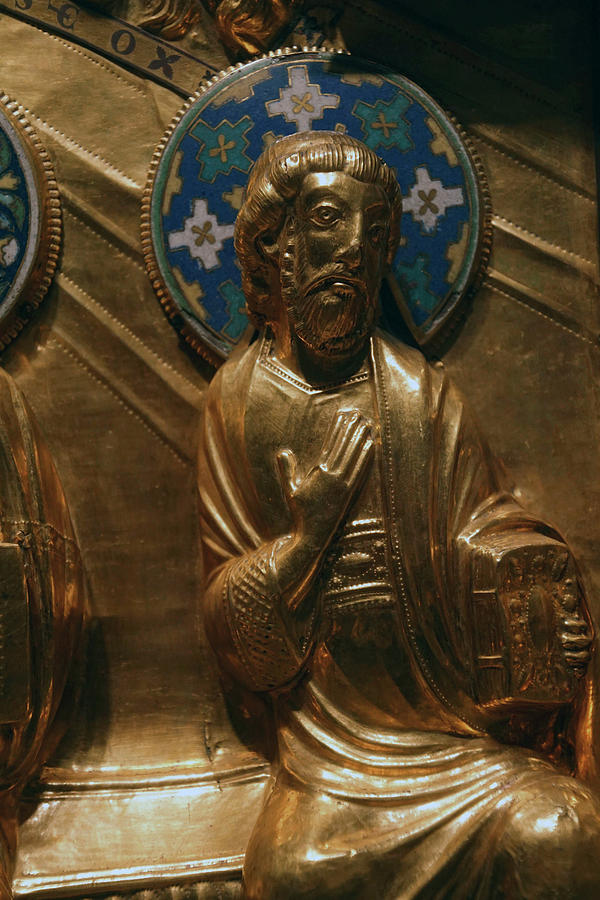 Detail of golden altarpiece showing the twelve apostles Photograph by Steve Estvanik