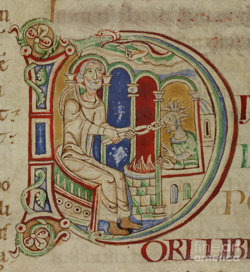 Detail Of Historiated Initial D Painting by English School