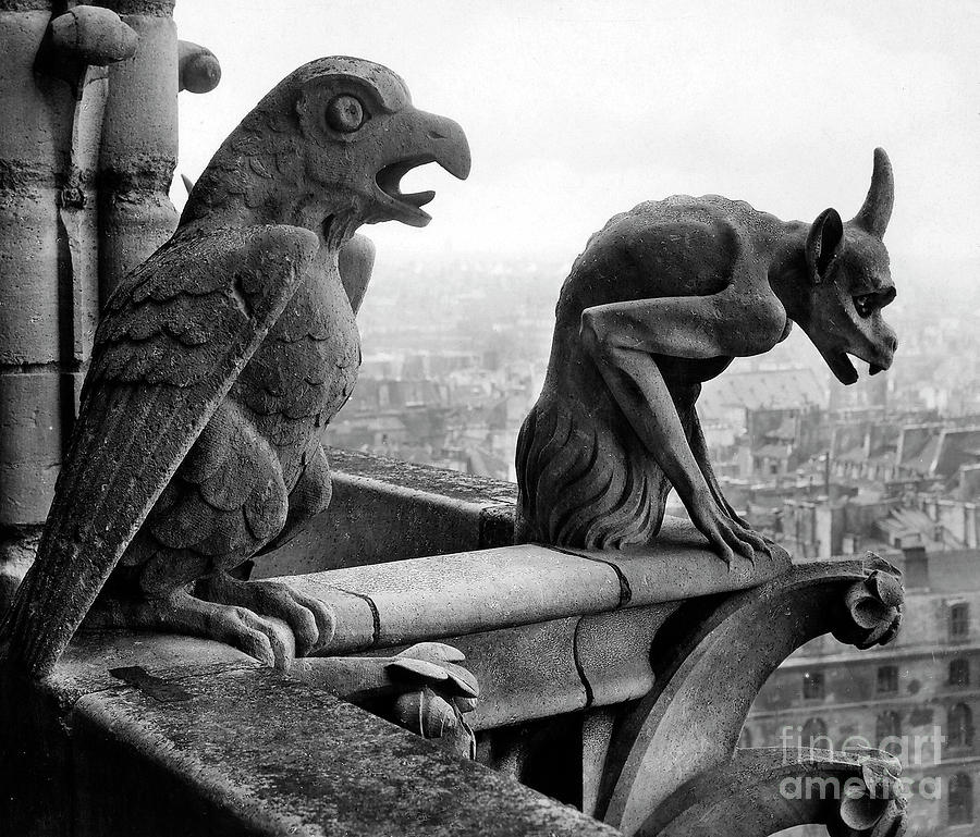 Up Movie Photograph - Detail of monstrous figures, depicting a bird and a monster by French School