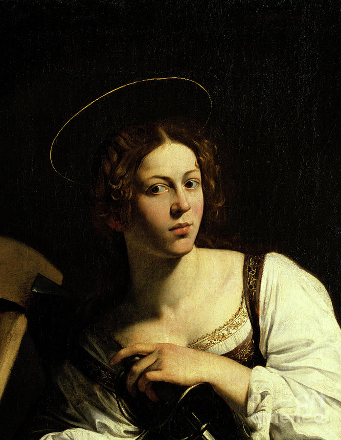 Portrait Painting - Detail Of Portrait Of St Catherine Of Alexandria by Caravaggio