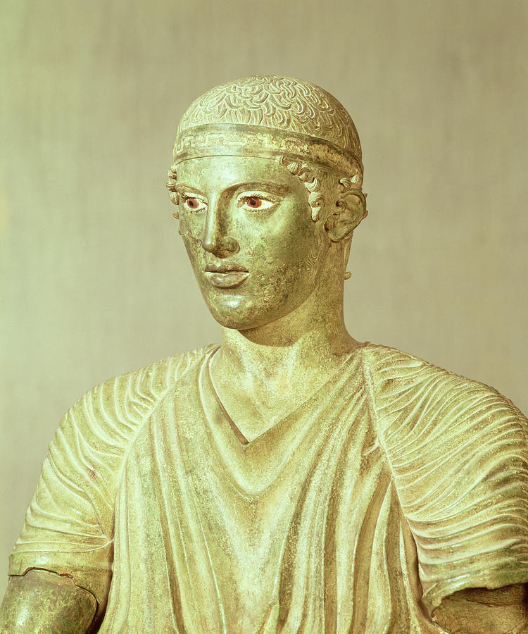Greek Photograph - Detail Of The Delphi Charioteer, Bronze by Greek School