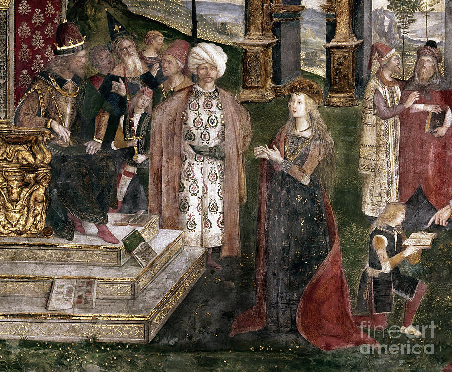 Detail Of The Dispute Of St. Catherine Of Alexandria With The Philosopher, In Front Of The Roman Emperor Maxentius Painting by Bernardino Di Betto Pinturicchio
