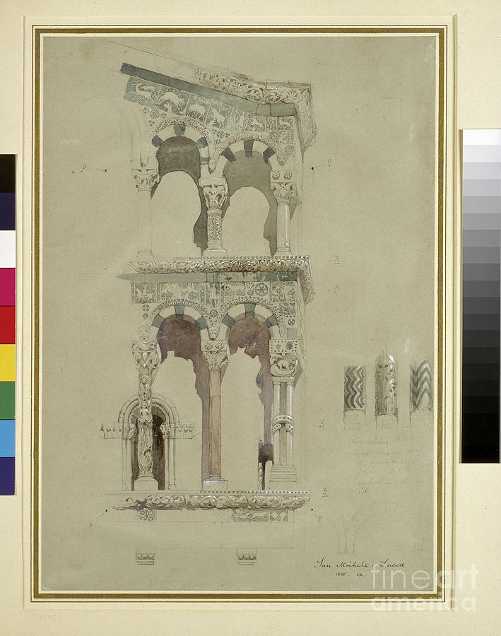 Byzantine Painting - Detail Of The Facade Of San Michele In Foro, Lucca, 1845 by John Ruskin