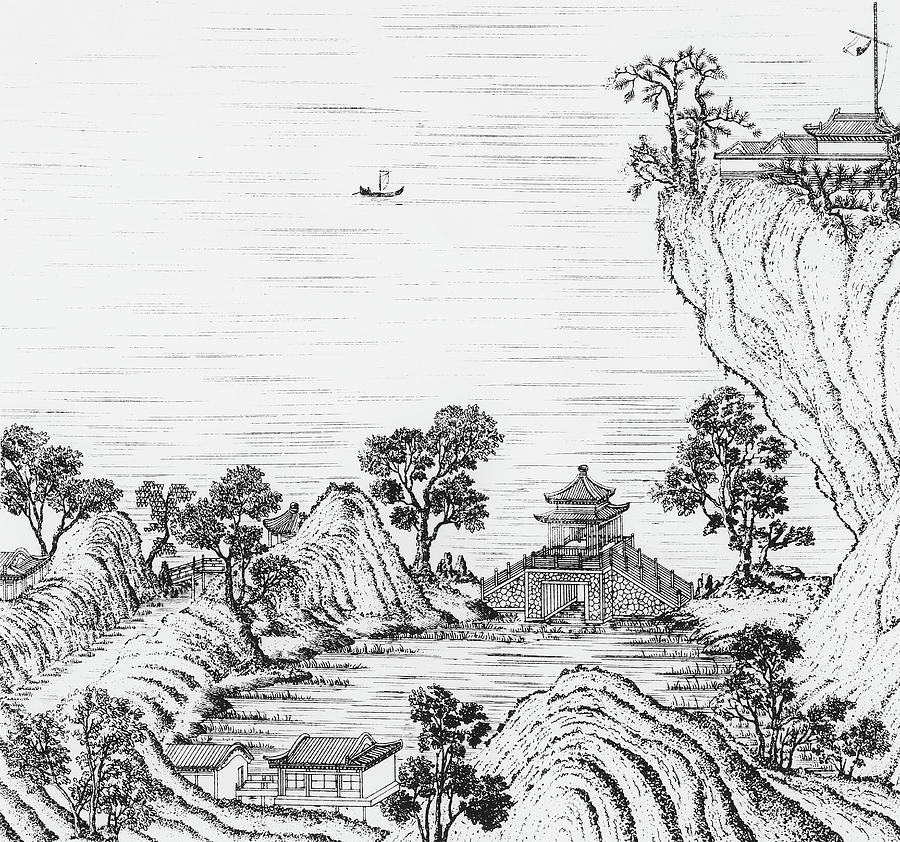 Architecture Drawing - Detail Of The Gardens Of The Chinese Emperor by French School