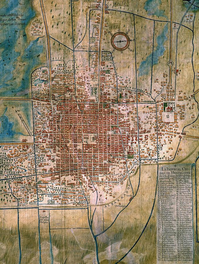 Detail Of The Map Of The City Of Mexico And Its Surroundings - 1753. Drawing by Album