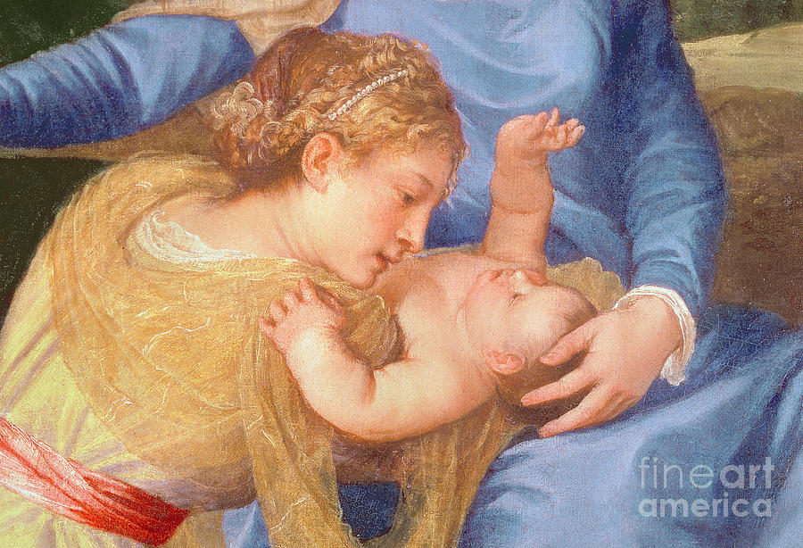 Madonna Painting - Detail Of The Virgin, Christ Child And Female Saint By Titian by Titian