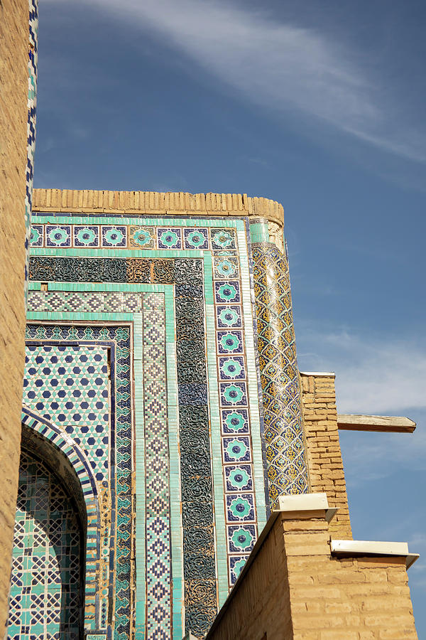 Details of mosaic tiles at the Shah-i-Zinda Ensemble, Samarkand, Photograph by Karen Foley