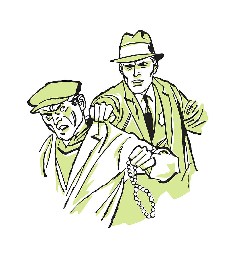 Vintage Drawing - Detective with Nabbed Criminal by CSA Images