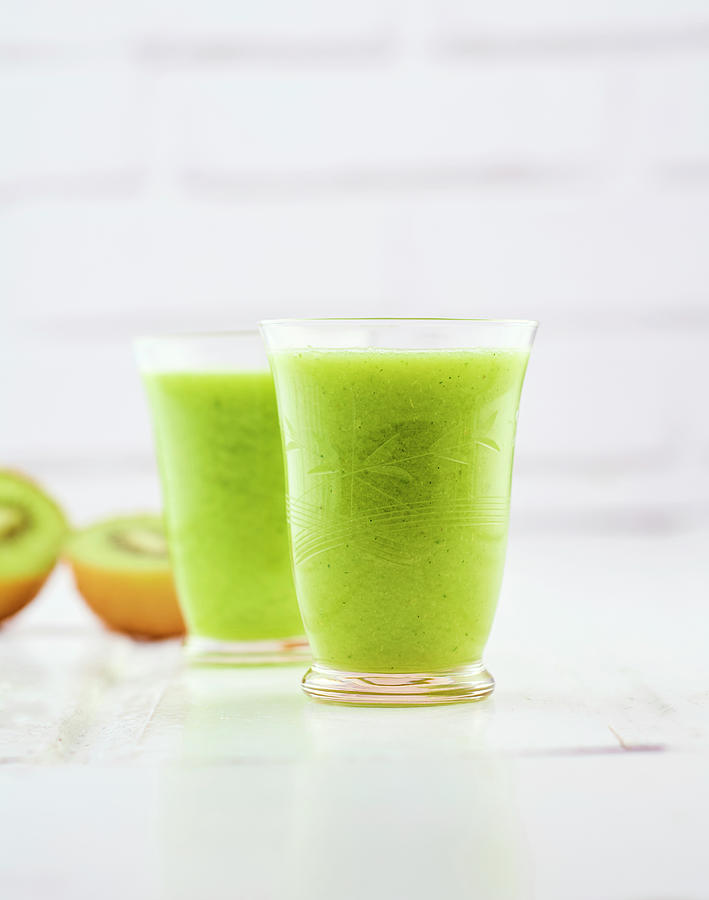 Detox Juice Of Broccoli, Zucchini, Kiwi And Ginger Photograph by Deslandes