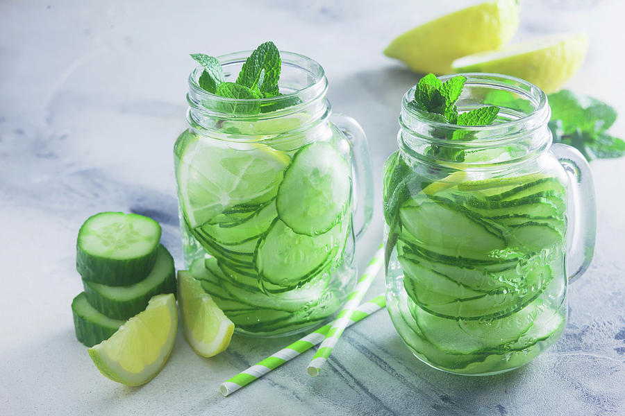 Detox Water With Cucumber, Lemon And Mint Photograph by Barbara Pheby ...