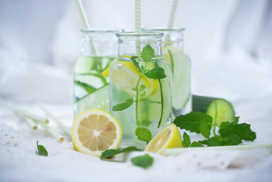 Detox Water With Cucumber, Lemon And Mint Photograph by Kati Neudert