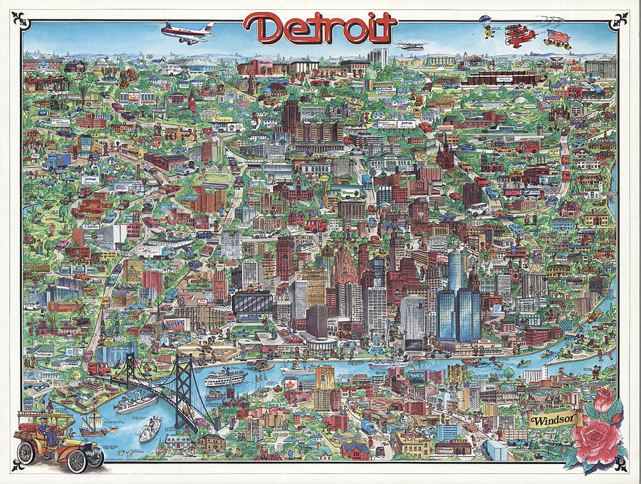 Detroit - Birds Eye View Map Digital Art by Owl Gallery | Pixels