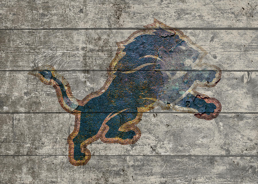 Detroit Lions Mixed Media - Detroit Lions Logo Vintage Barn Wood Paint by Design Turnpike