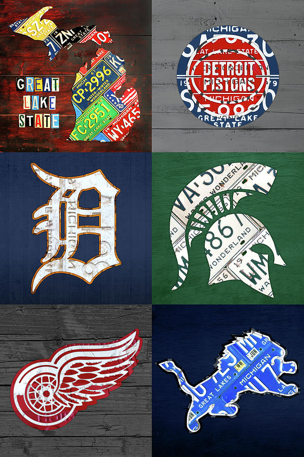 Detroit Mixed Media - Detroit Michigan Sports and Map License Plate Art Collage Vertical by Design Turnpike