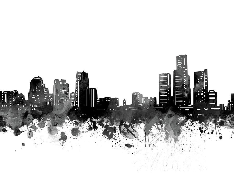 Detroit Skyline Bw Digital Art