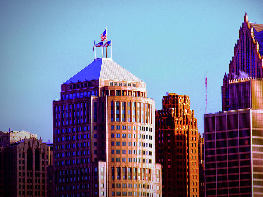 Detroit Skyline - Flags Photograph by Barry W King - Fine Art America