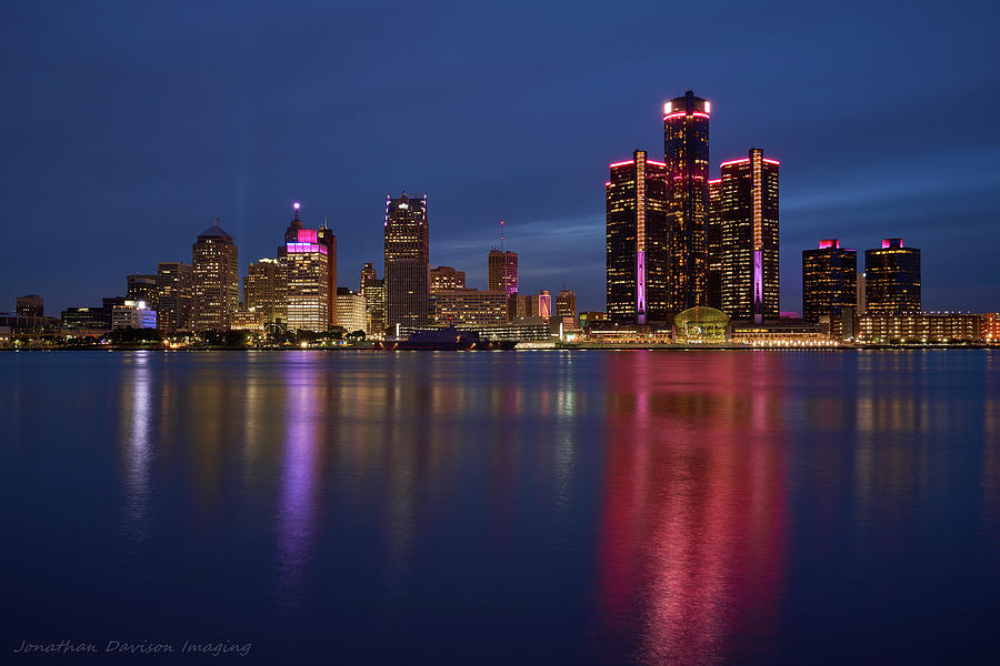 Detroit Skyline Reflection Photograph