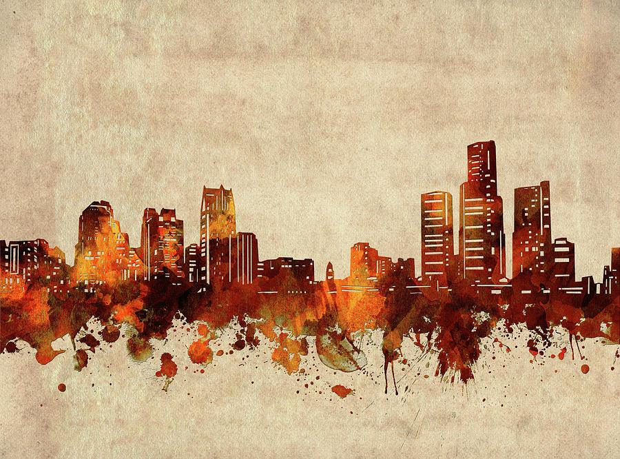 Detroit Skyline Sepia Digital Art