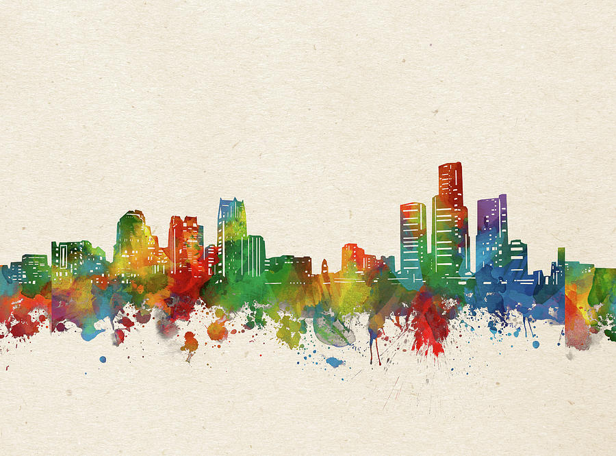Detroit Skyline Watercolor Digital Art