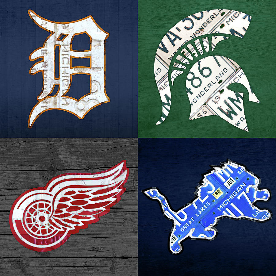 Detroit Mixed Media - Detroit Sports License Plate Art Tigers Spartans Red Wings Lions by Design Turnpike