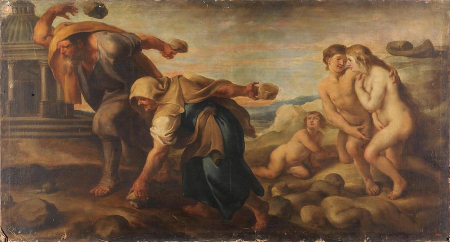 Deucalion and Pyrrha. XVII century... Painting by Juan Bautista Martinez del Mazo -c 1612-1667-