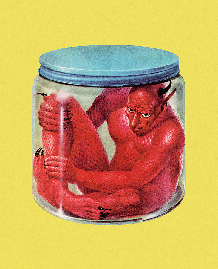 Vintage Drawing - Devil in Jar by CSA Images