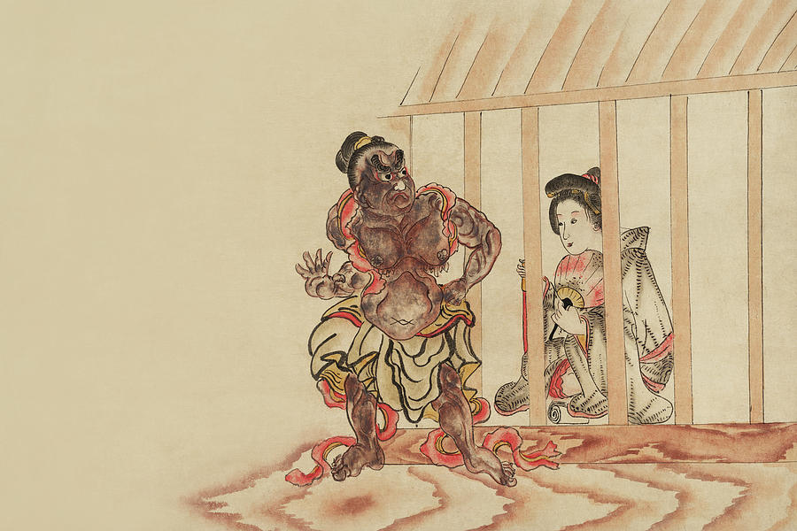 Devil & Yoshiwara girl Painting by Unknown
