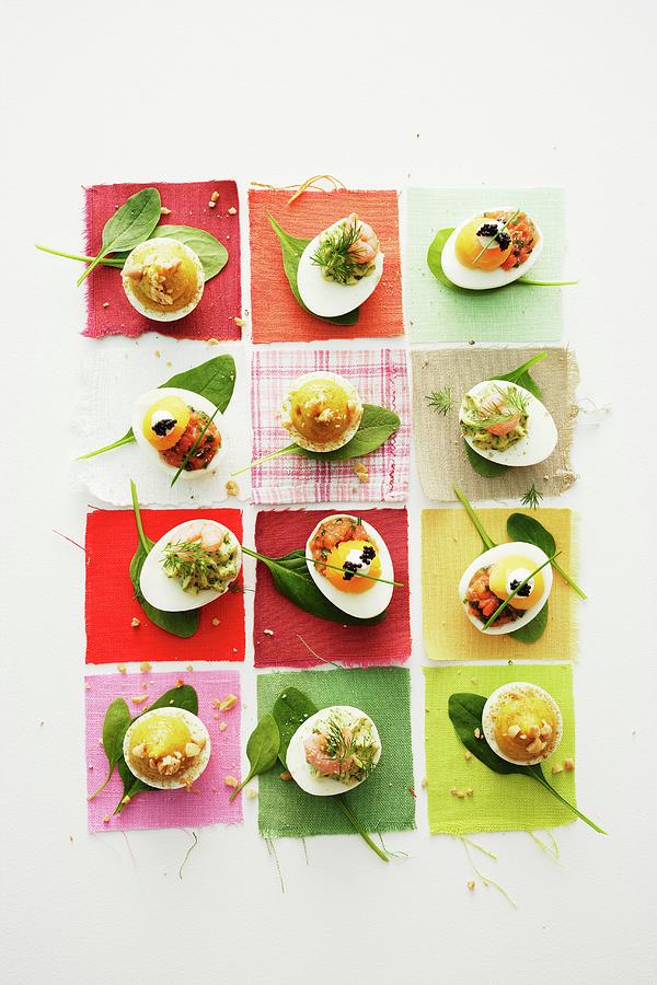 Deviled Eggs On White Serving Dish Photograph by Michael Wissing