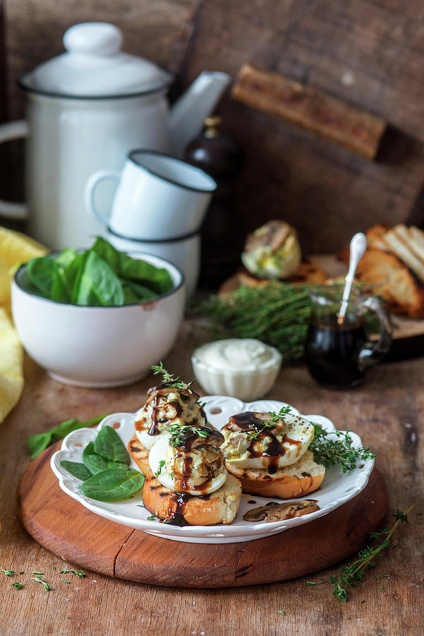 Devilled Eggs With Mushrooms And Balsamic Vinegar On Toast Photograph by Irina Meliukh