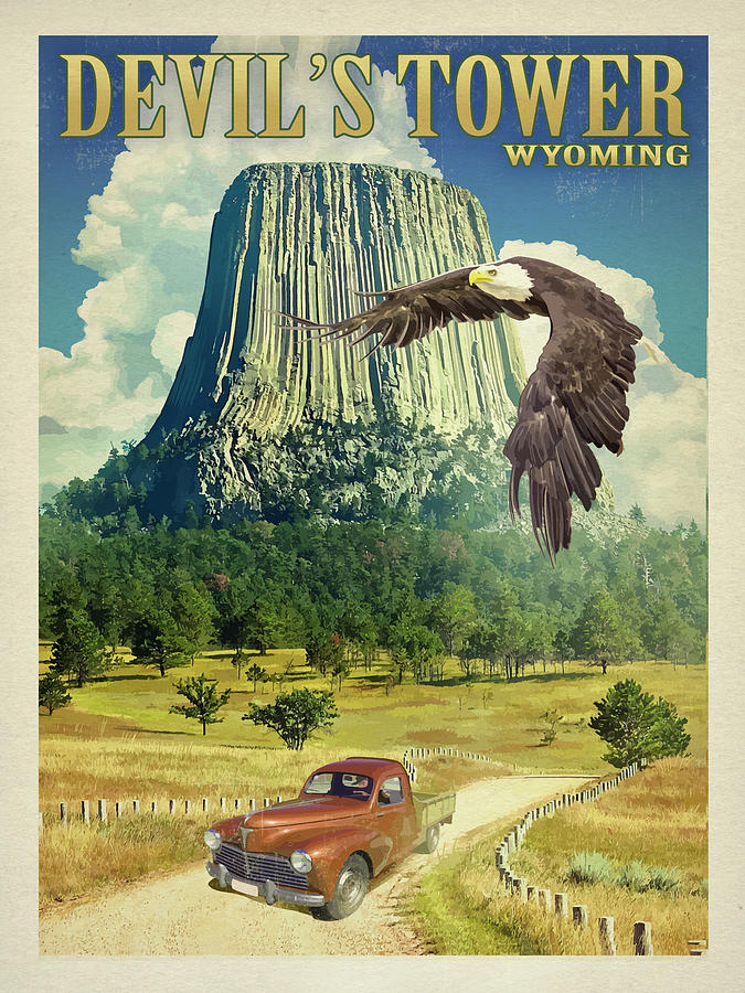 Eagle Mixed Media - Devils Tower by Old Red Truck